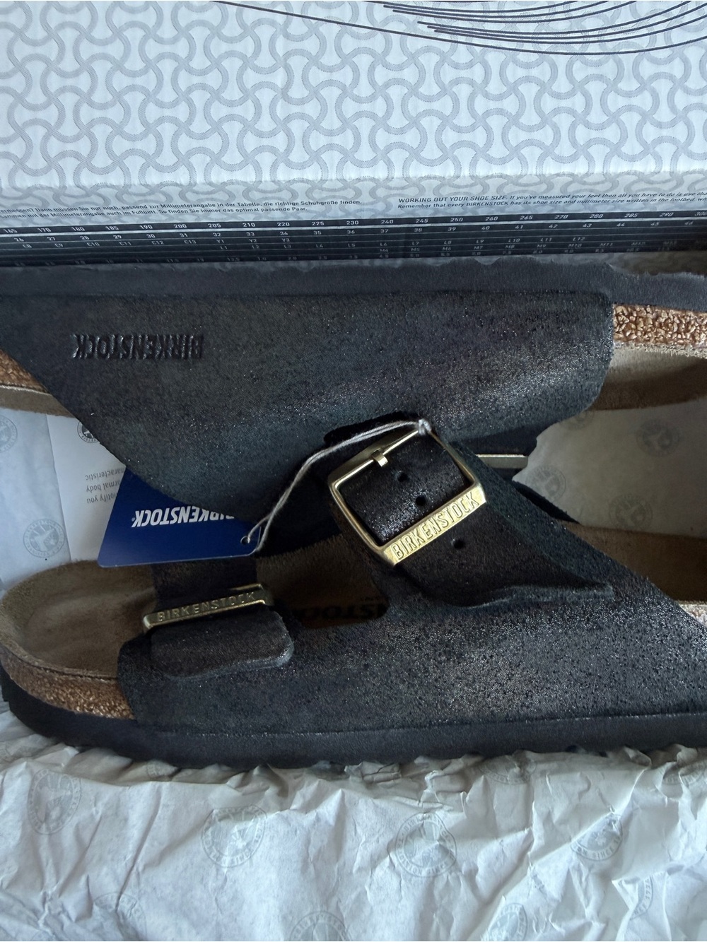 NEW Birkenstock Brand Black Simmer Suede ArizonaTwo-Strap Sandals women’s Sz 39 - Picture 3 of 15